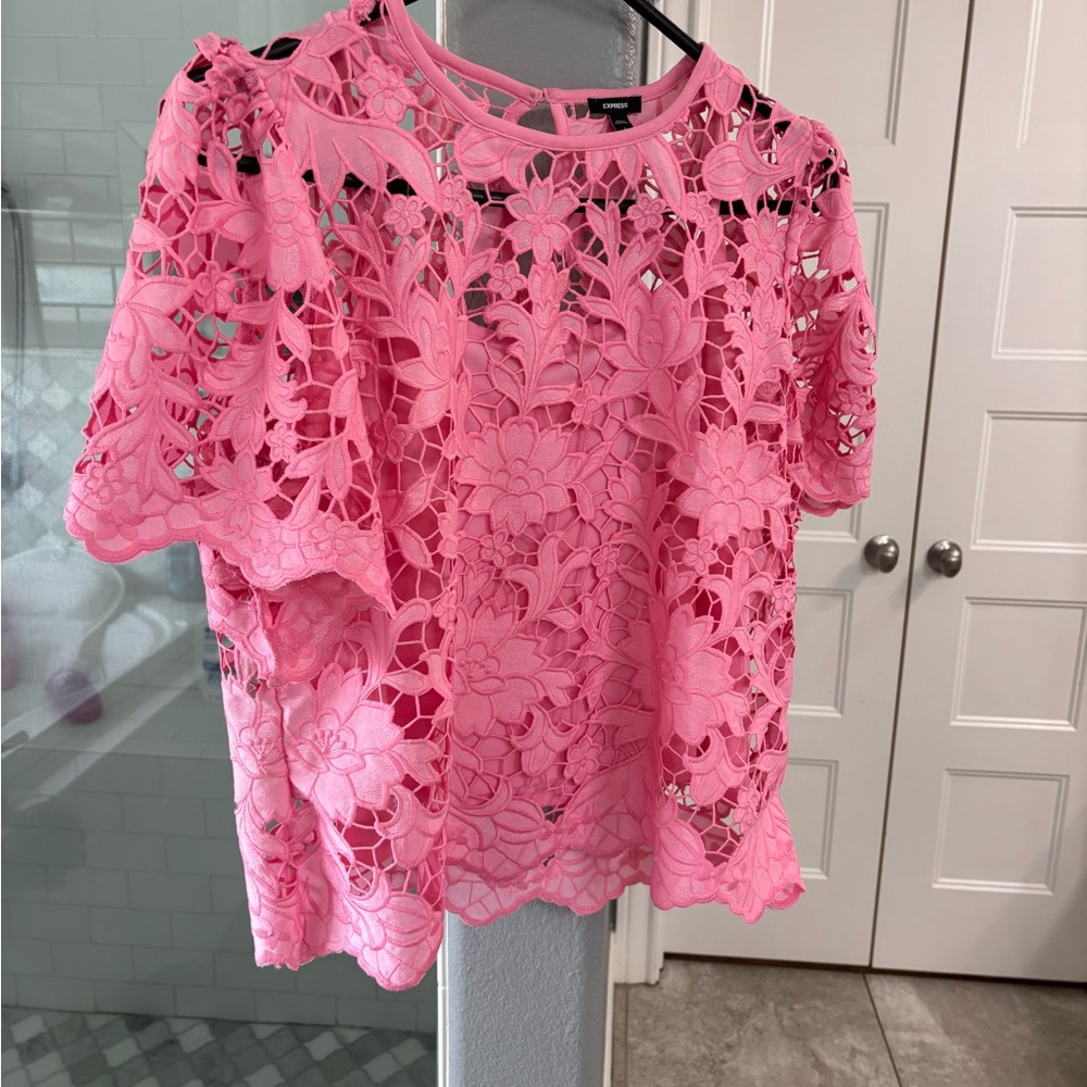 Express Pink Floral Lace Blouse